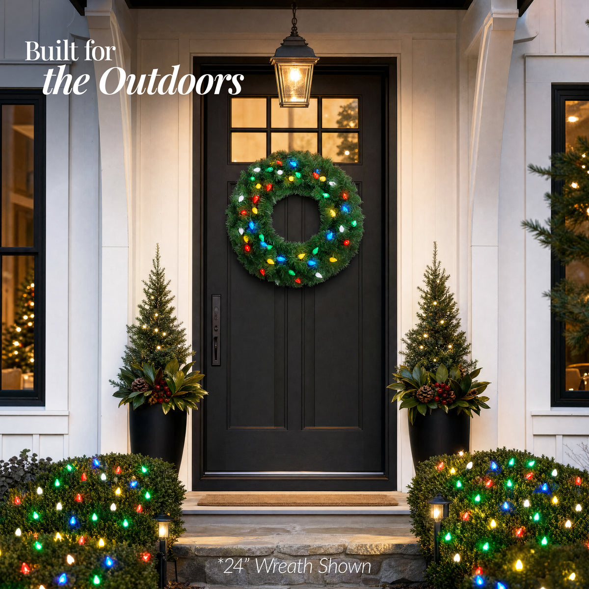 Large Artificial Pre-Lit Christmas Wreath with Twinkling C7 LED Bulbs