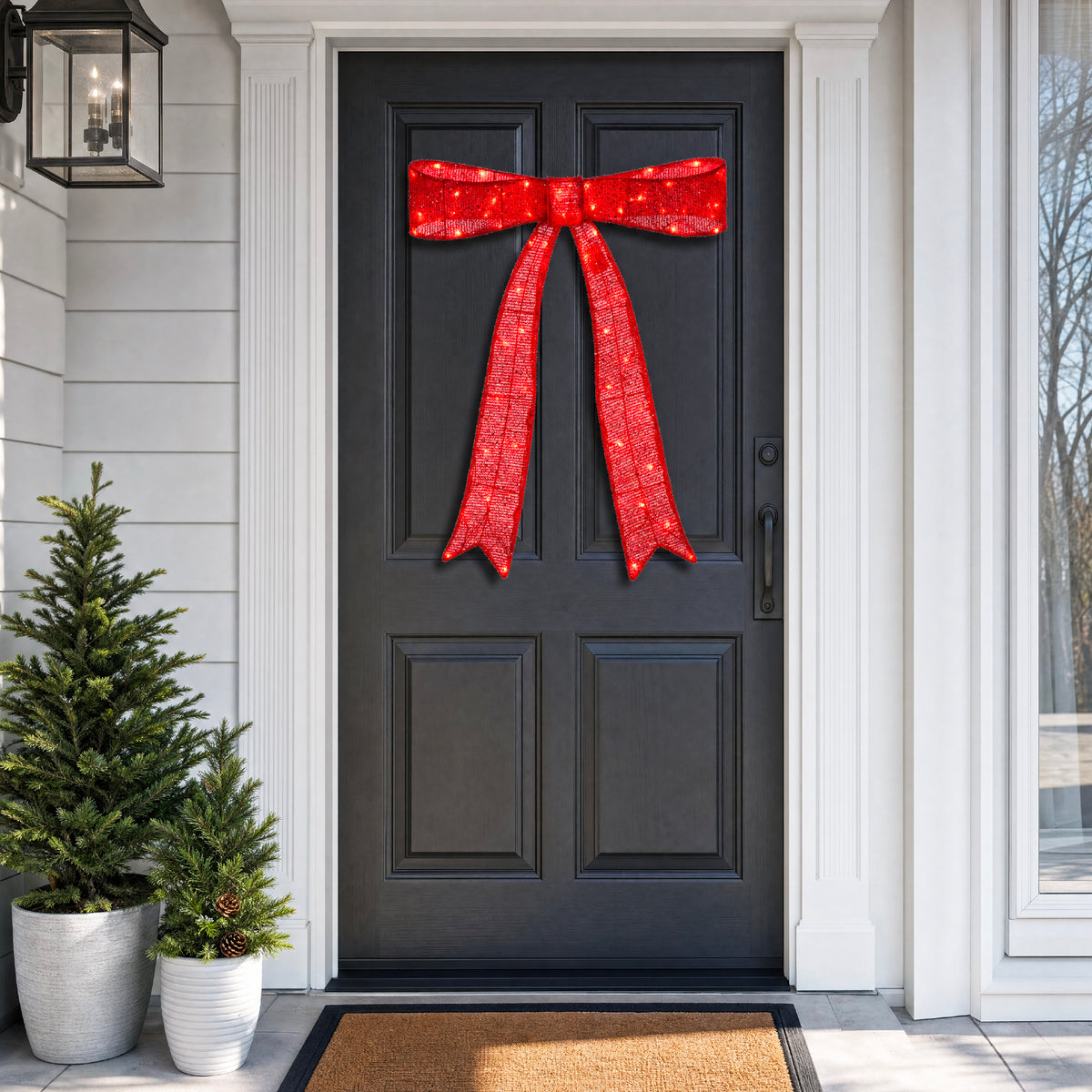 Large Pre-Lit Christmas Bow Slim Lighted Decor, XL Outdoor Red Bow w/ LEDs