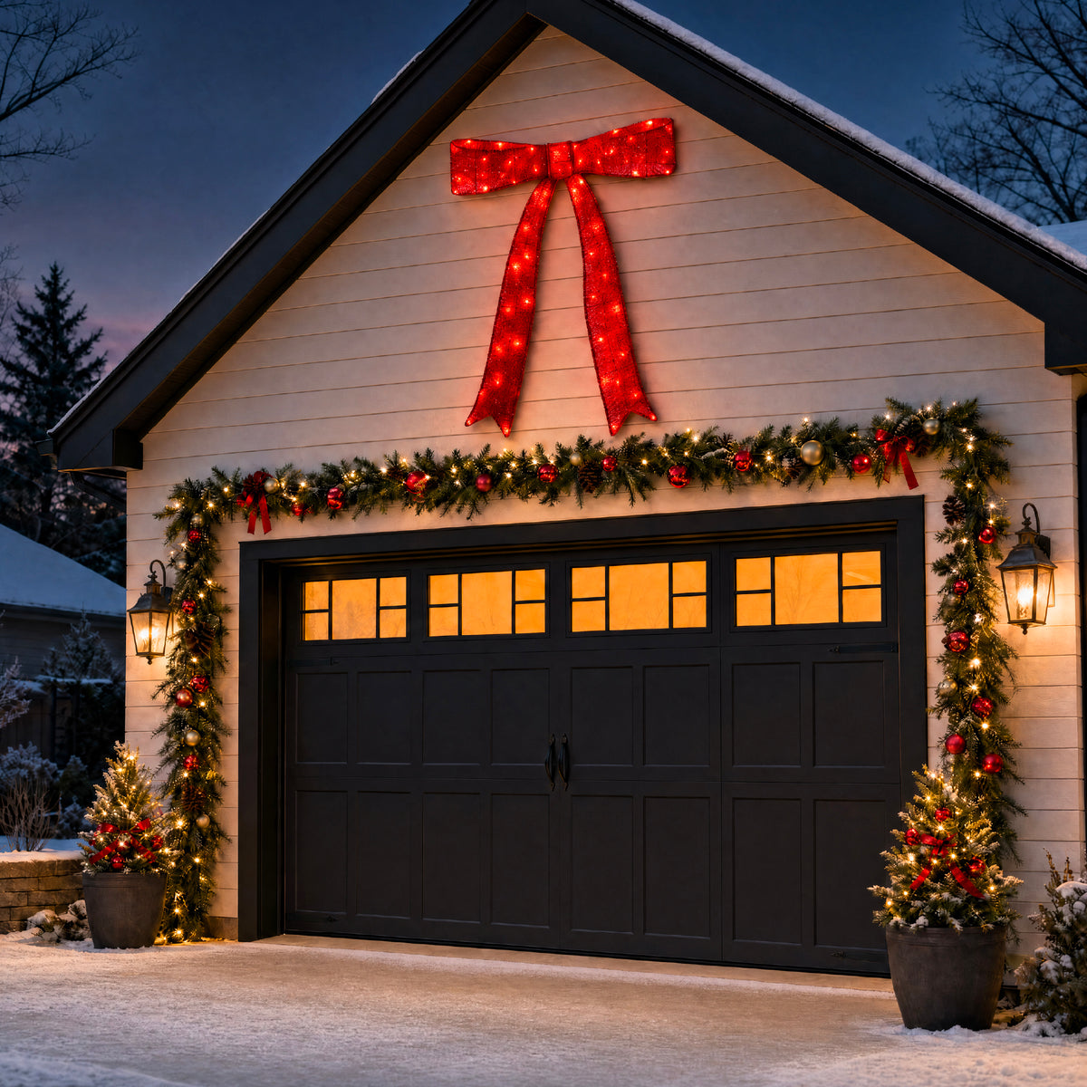 Large Pre-Lit Christmas Bow Slim Lighted Decor, XL Outdoor Red Bow w/ LEDs