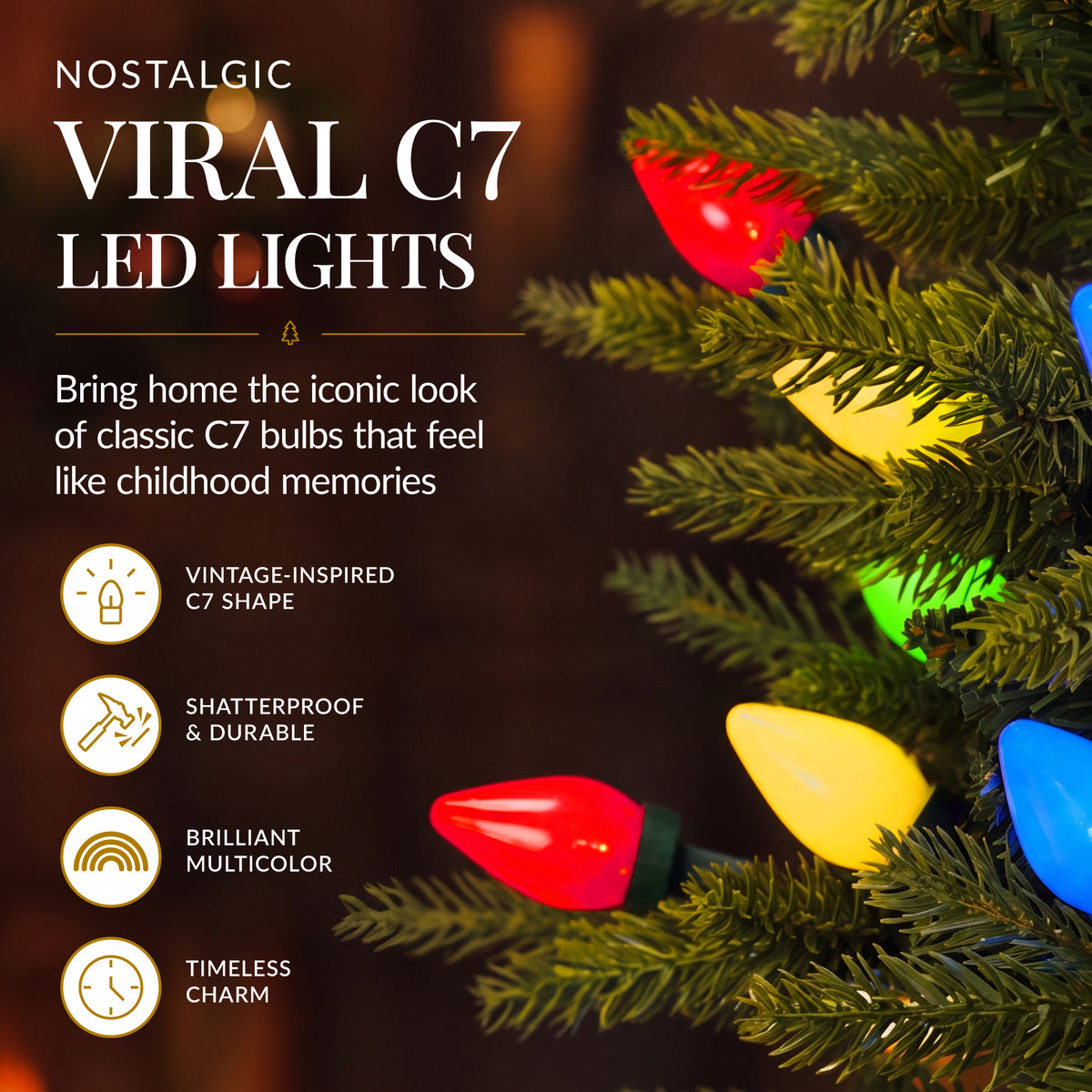 Artificial Christmas Tree with C7 Viral Twinkling Lights, PreLit Spruce