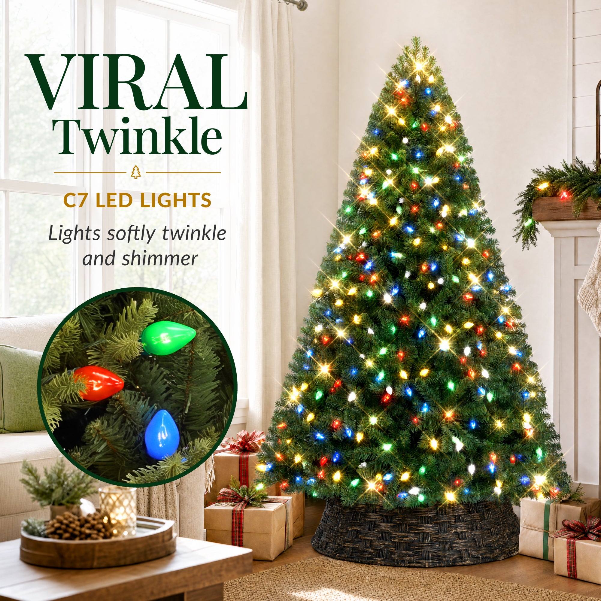 Artificial Christmas Tree with C7 Viral Twinkling Lights, PreLit Spruce