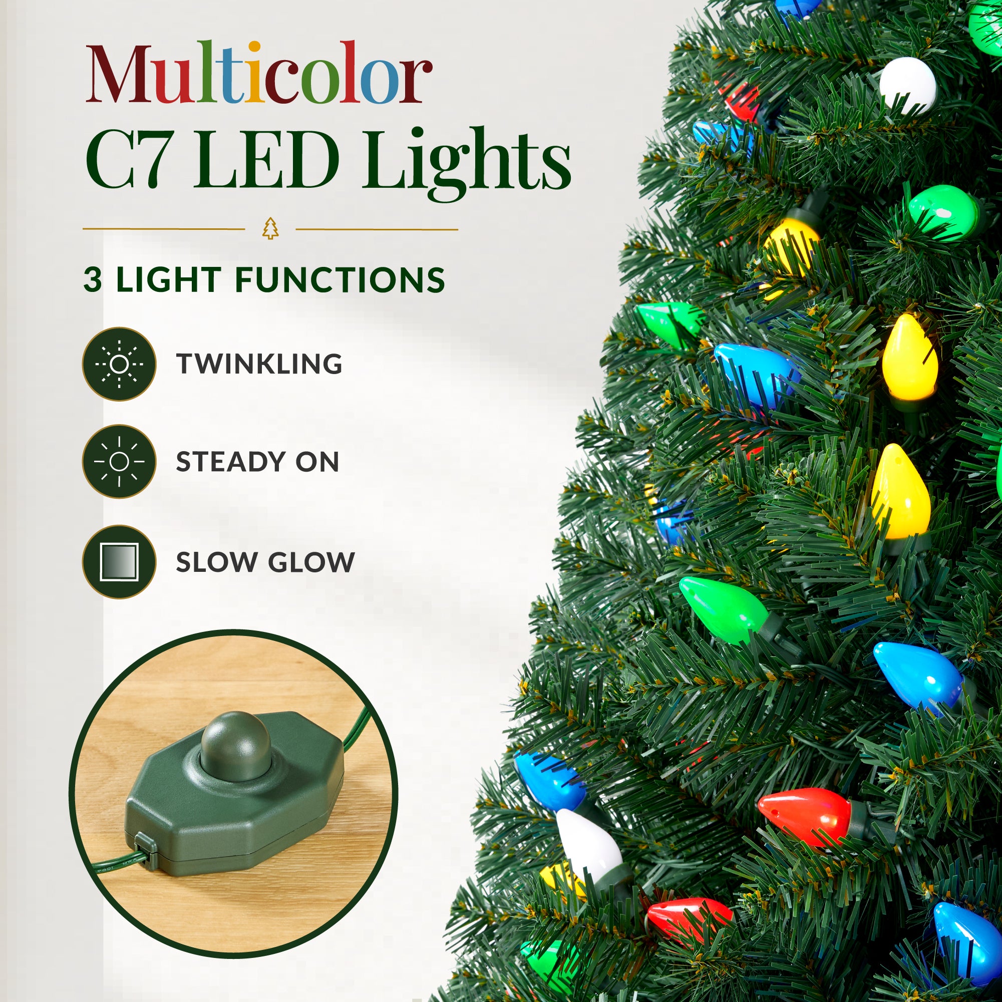 Artificial Christmas Tree with C7 Viral Twinkling Lights, PreLit Spruce