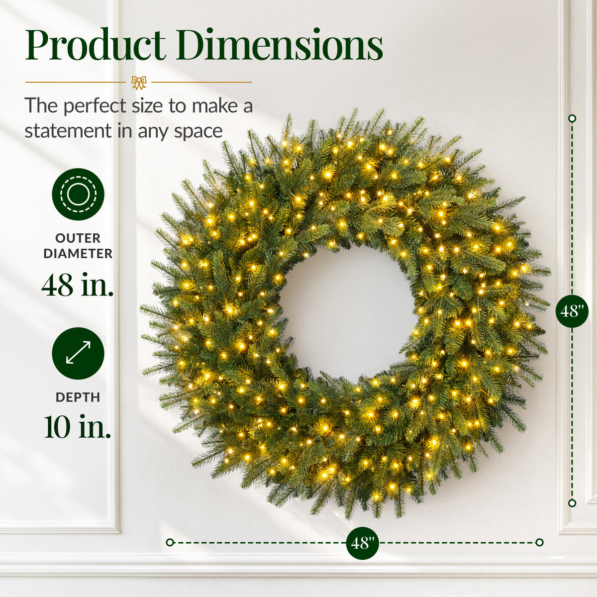 Large Aspen Christmas Wreath Pre-lit XL Realistic Outdoor Decor