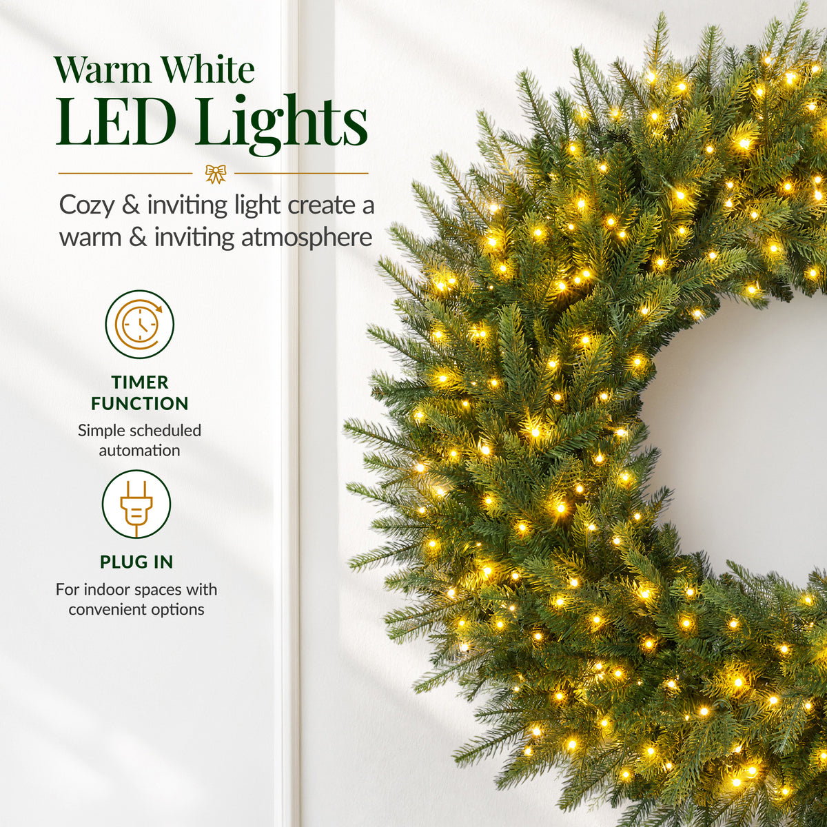 Large Aspen Christmas Wreath Pre-lit XL Realistic Outdoor Decor
