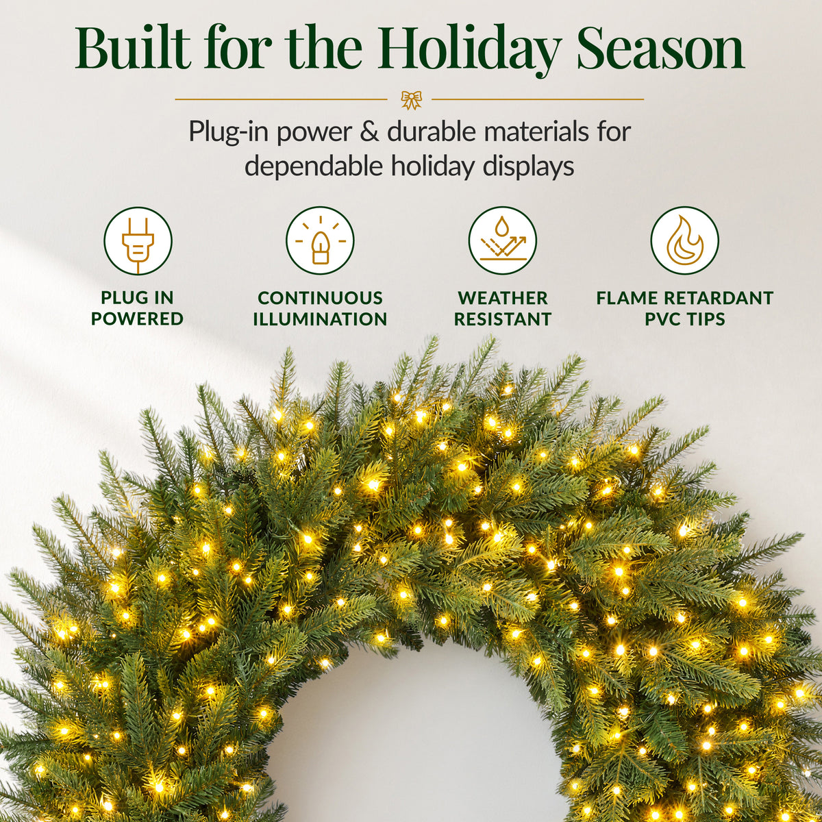 Large Aspen Christmas Wreath Pre-lit XL Realistic Outdoor Decor