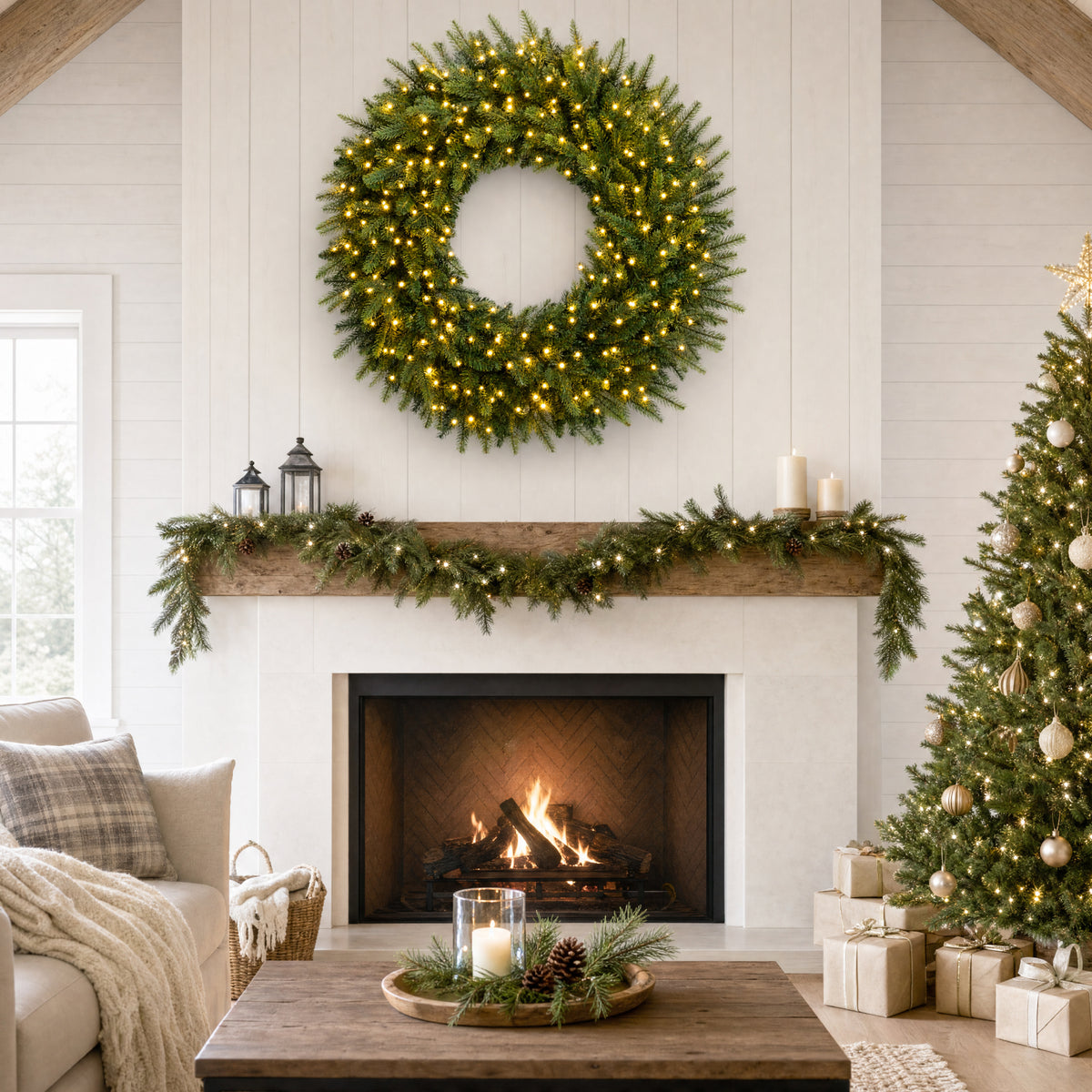Large Aspen Christmas Wreath Pre-lit XL Realistic Outdoor Decor