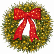 Large Aspen Christmas Wreath Pre-lit Bow XL Realistic Outdoor