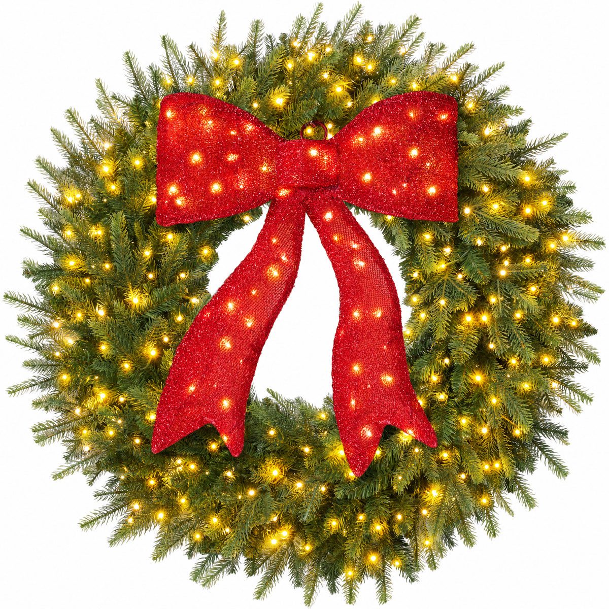 Large Aspen Christmas Wreath Pre-lit Bow XL Realistic Outdoor