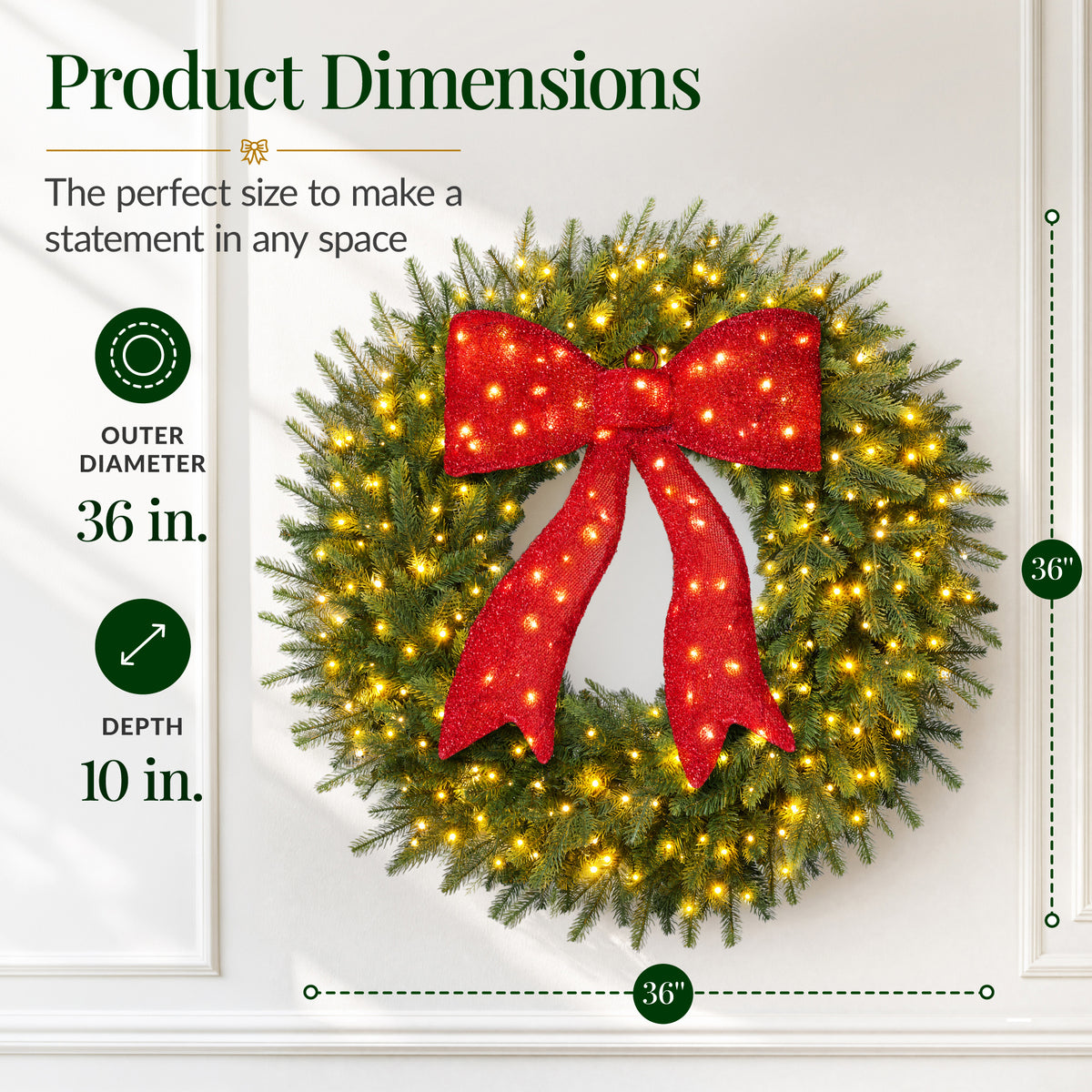 Large Aspen Christmas Wreath Pre-lit Bow XL Realistic Outdoor