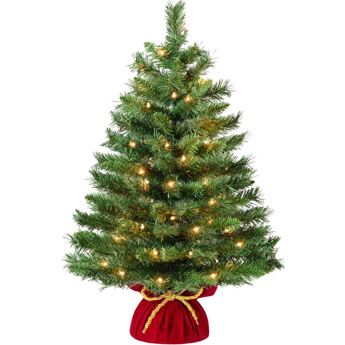 Pre-Lit Tabletop Christmas Tree w/ Red Velvet Cover Battery
