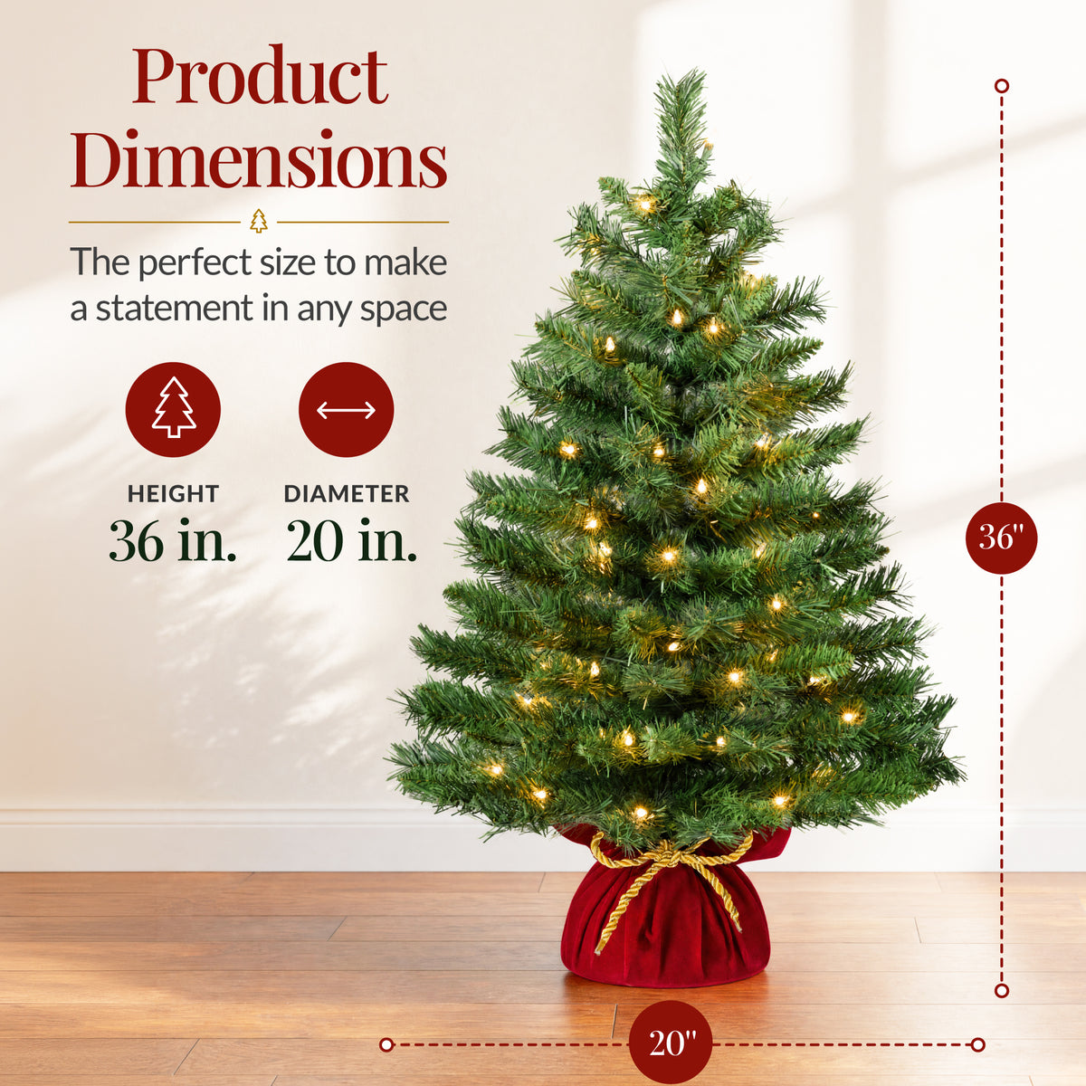Pre-Lit Tabletop Christmas Tree w/ Red Velvet Cover Battery