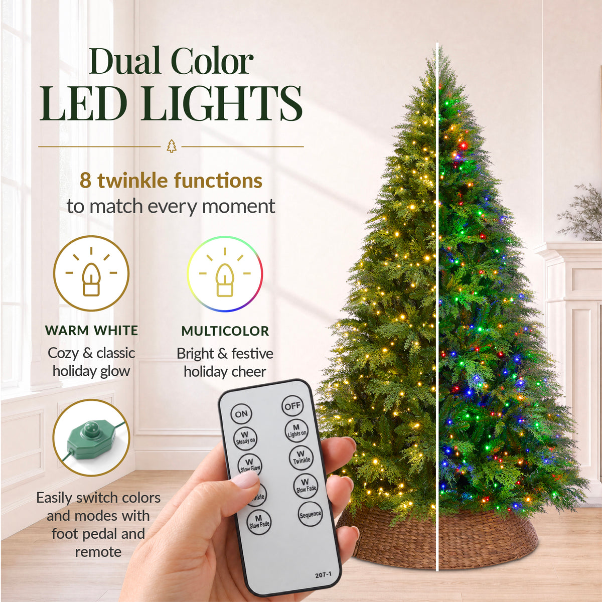 Pre-Lit Cedar Cypress Christmas Tree Twinkling Lights Remote Control