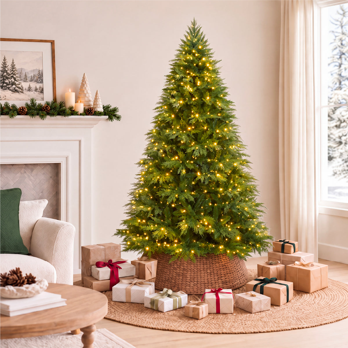 Pre-Lit Cedar Cypress Christmas Tree Twinkling Lights Remote Control