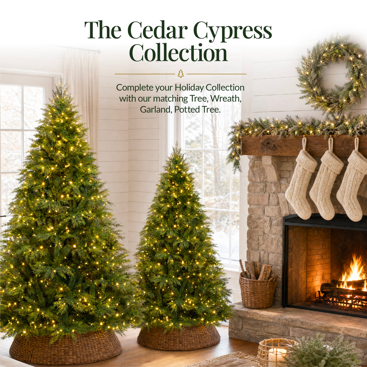 Pre-Lit Cedar Cypress Christmas Tree Twinkling Lights Remote Control