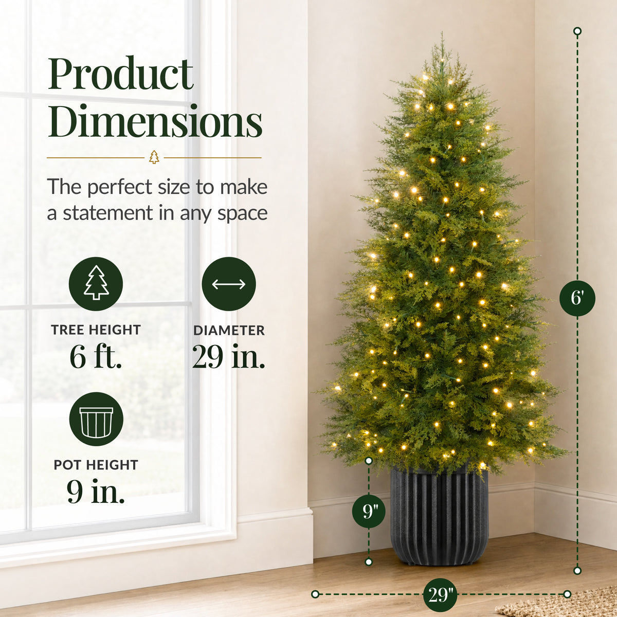 Potted Christmas Tree Pre-lit Green Aspen Twinkling LEDs Holiday Decor