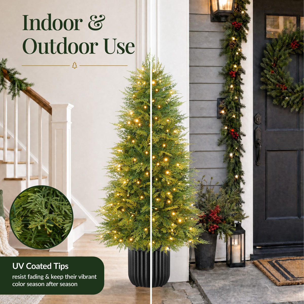 Potted Christmas Tree Pre-lit Green Aspen Twinkling LEDs Holiday Decor