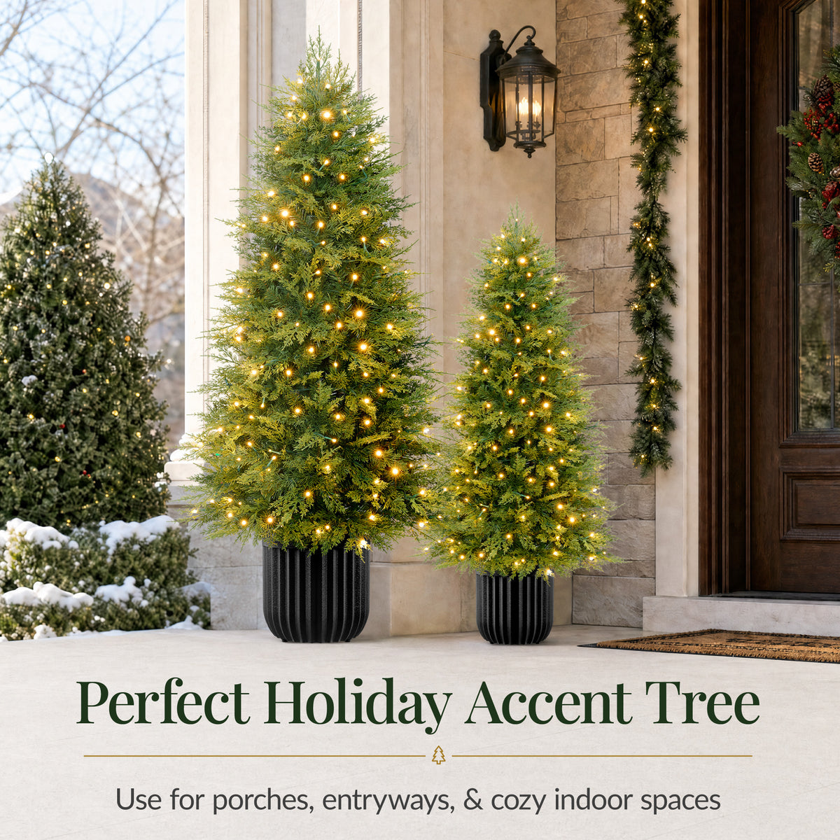 Potted Christmas Tree Pre-lit Green Aspen Twinkling LEDs Holiday Decor
