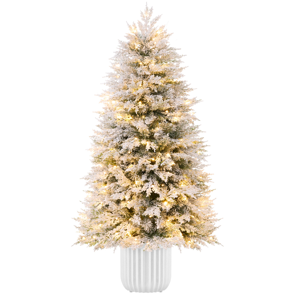 Potted Christmas Tree Pre-lit Flocked Aspen Twinkling LEDs Holiday Decor