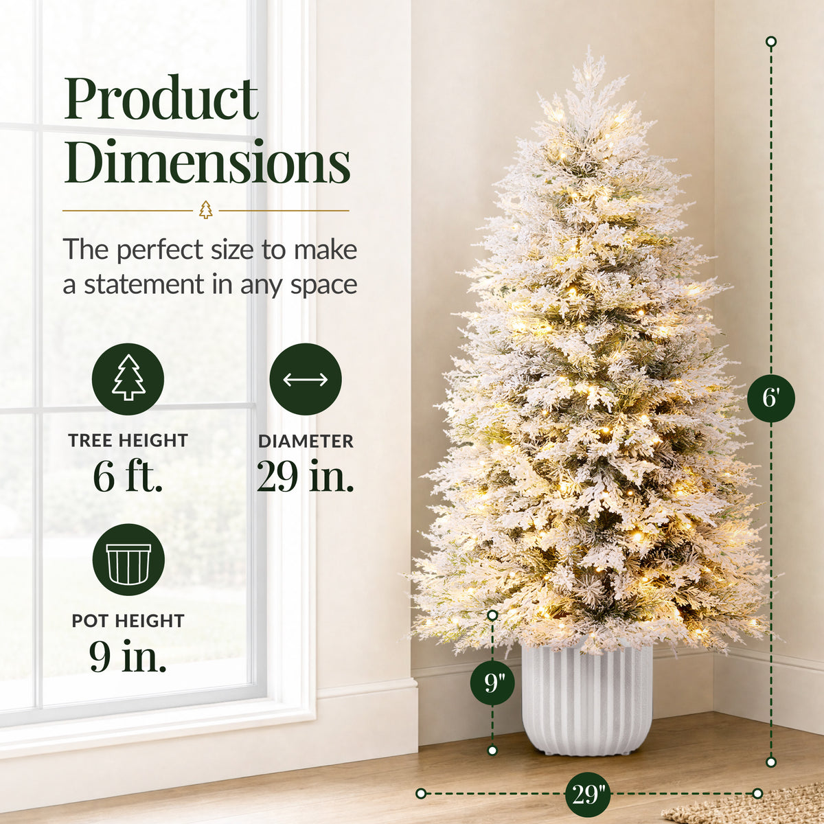 Potted Christmas Tree Pre-lit Flocked Aspen Twinkling LEDs Holiday Decor