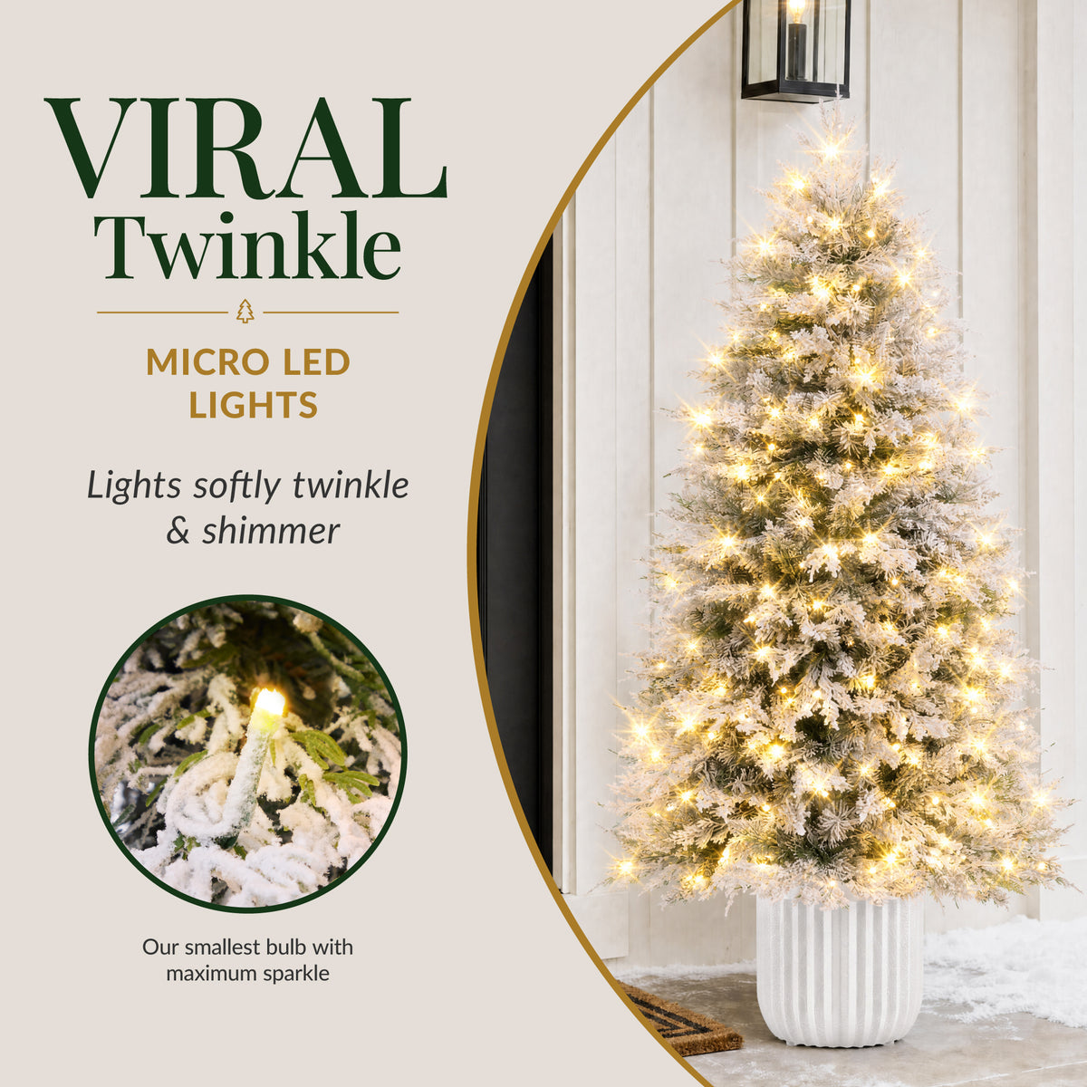 Potted Christmas Tree Pre-lit Flocked Aspen Twinkling LEDs Holiday Decor