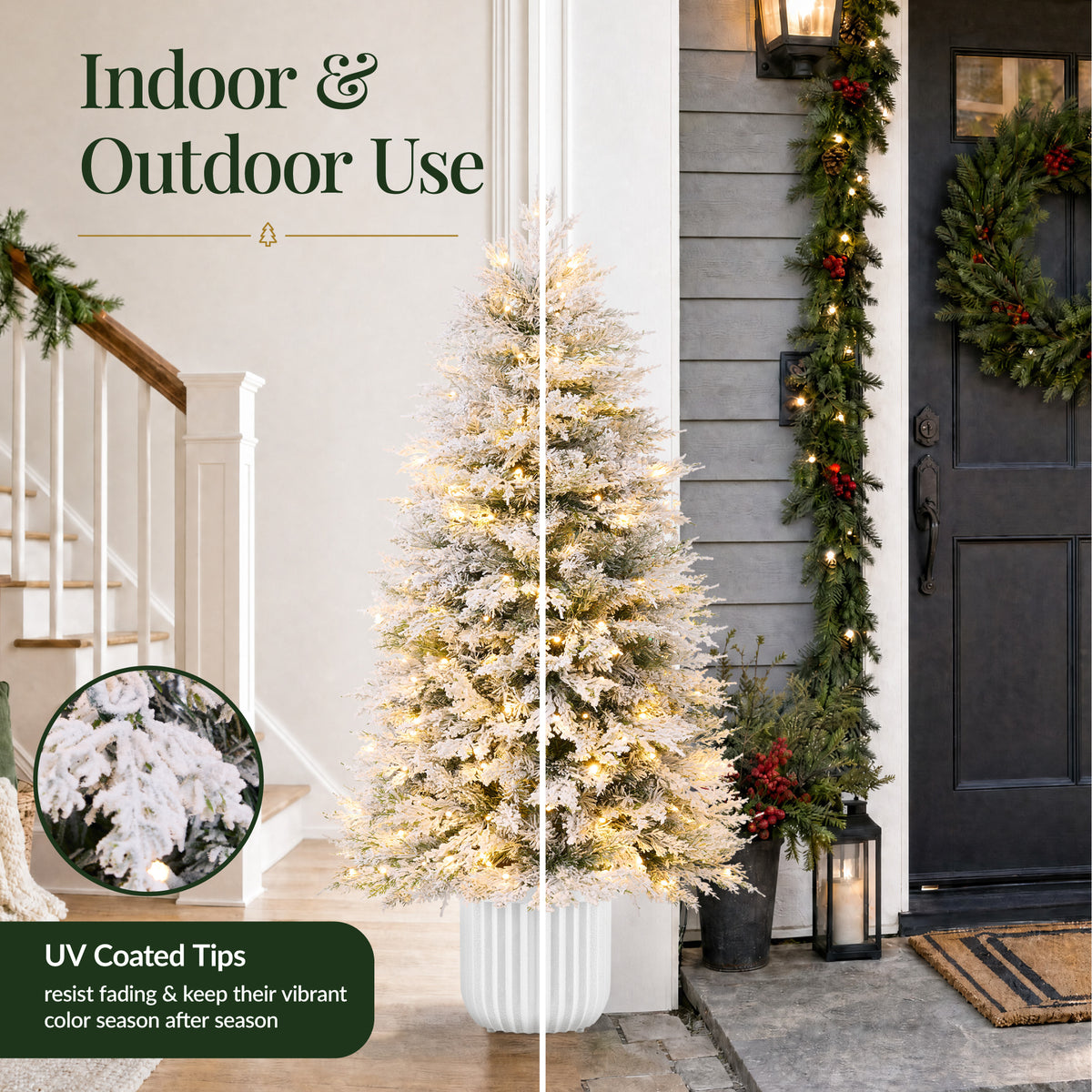 Potted Christmas Tree Pre-lit Flocked Aspen Twinkling LEDs Holiday Decor