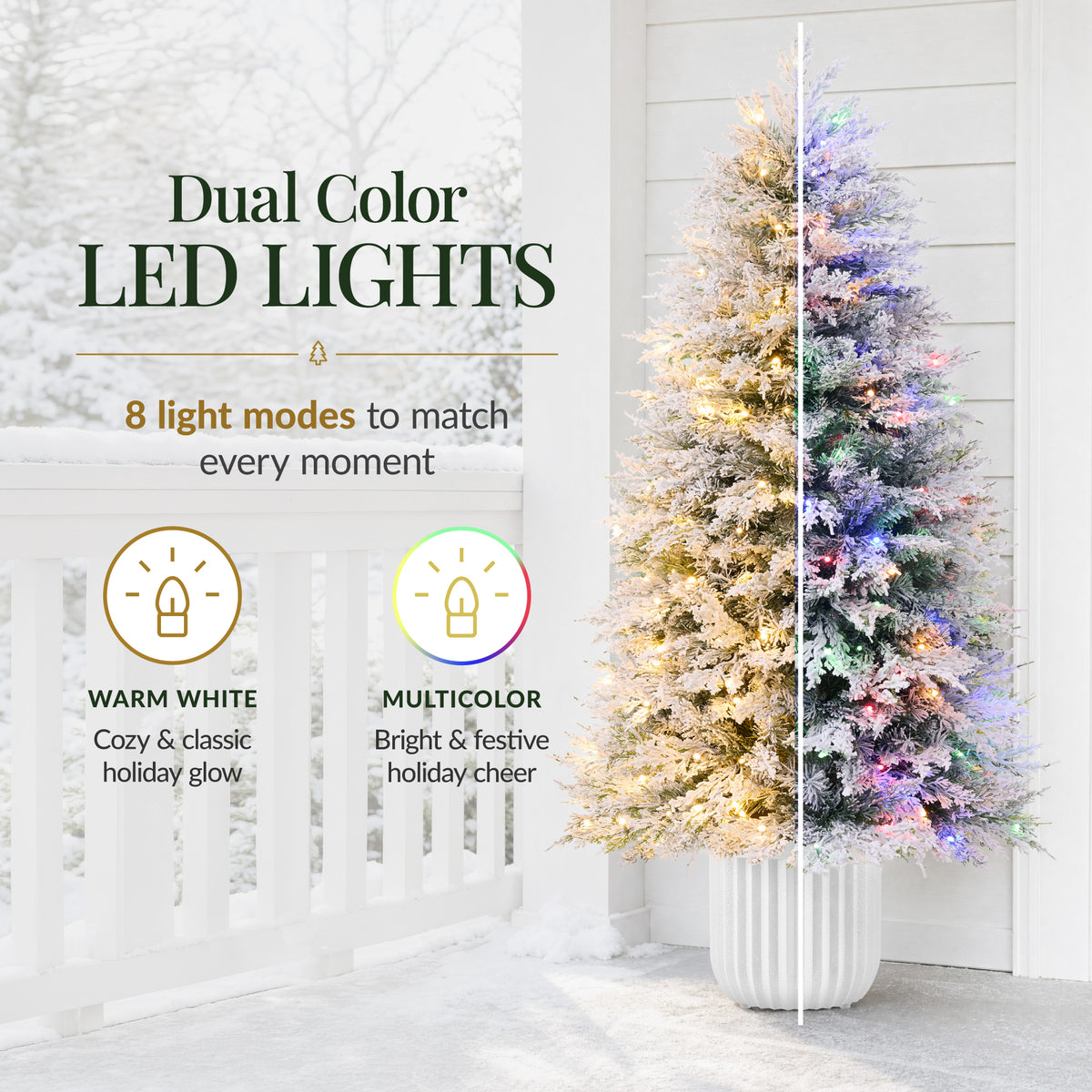 Potted Christmas Tree Pre-lit Flocked Aspen Twinkling LEDs Holiday Decor
