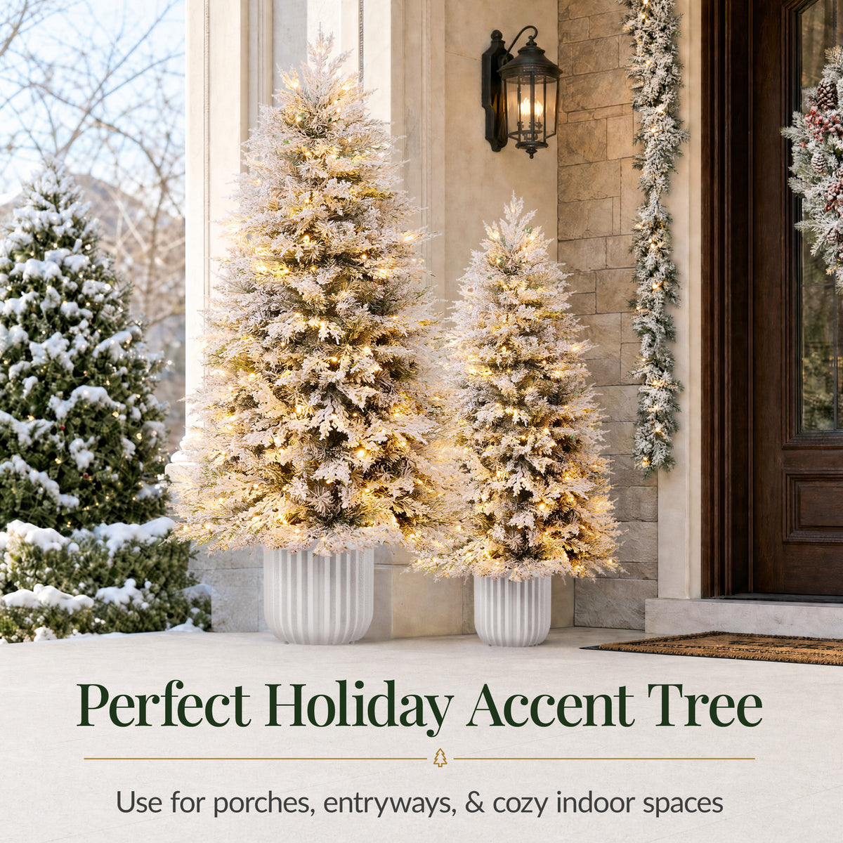 Potted Christmas Tree Pre-lit Flocked Aspen Twinkling LEDs Holiday Decor