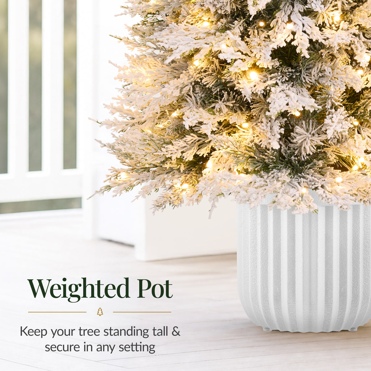Potted Christmas Tree Pre-lit Flocked Aspen Twinkling LEDs Holiday Decor