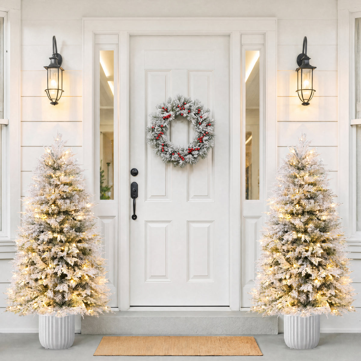 Potted Christmas Tree Pre-lit Flocked Aspen Twinkling LEDs Holiday Decor