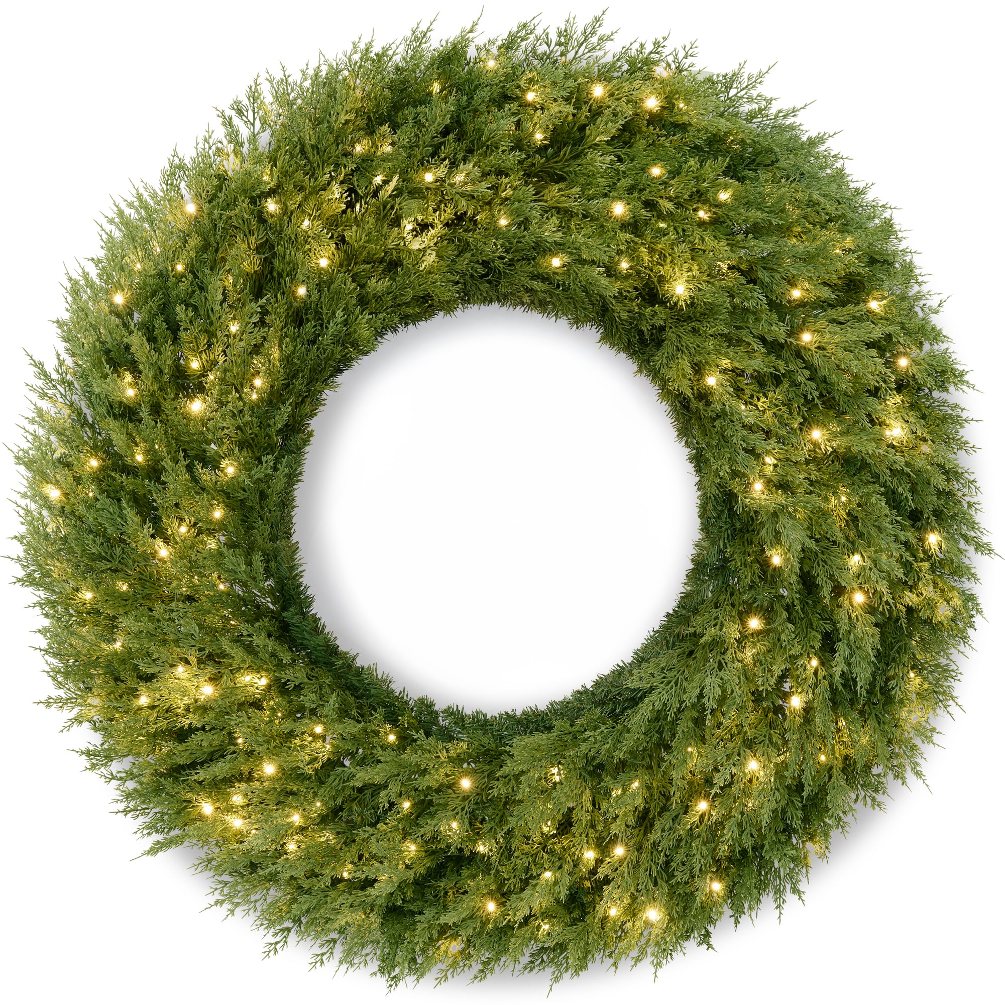 Pre-Lit Cedar Cypress Christmas Wreath w/ Remote Control Twinkling LEDs