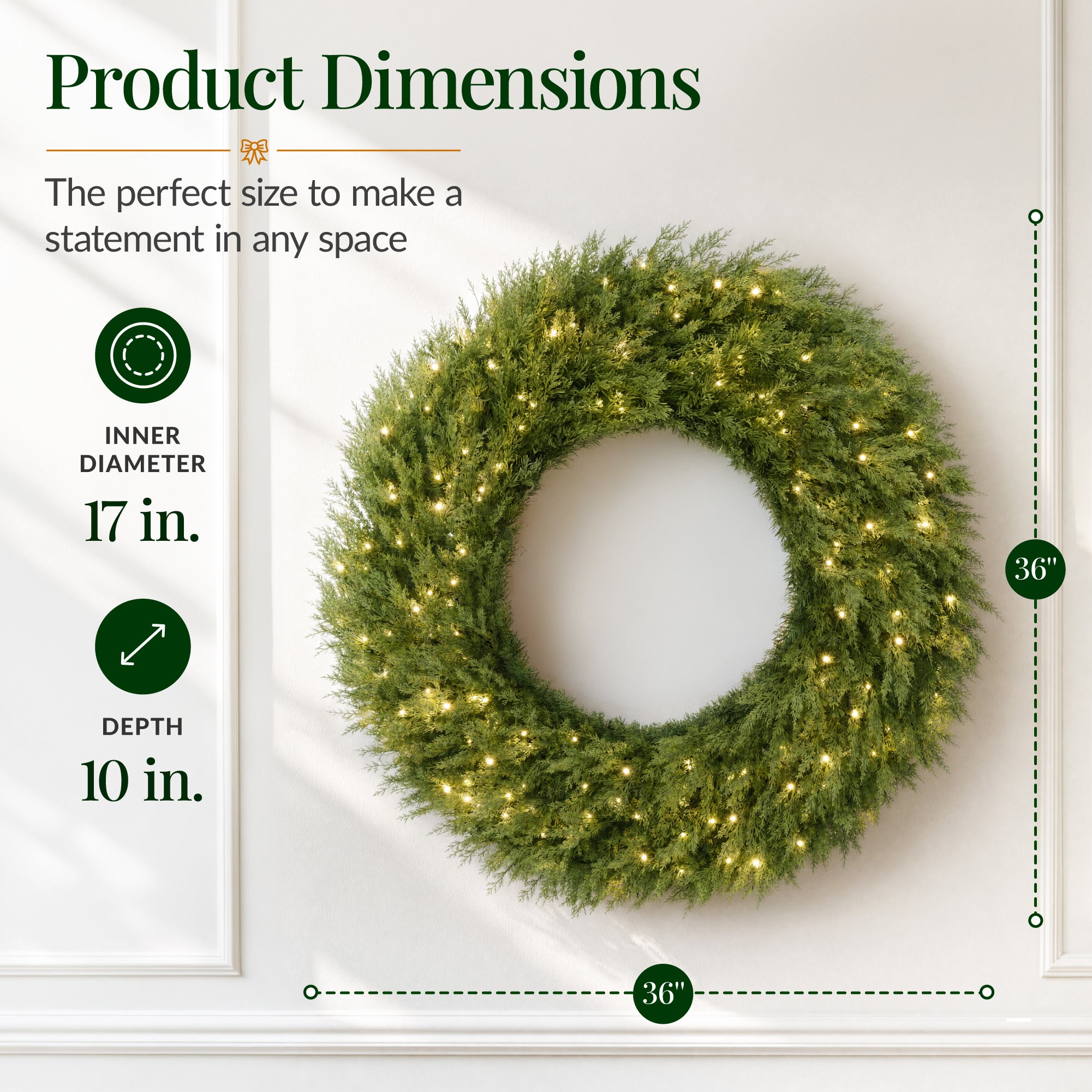 Pre-Lit Cedar Cypress Christmas Wreath w/ Remote Control Twinkling LEDs