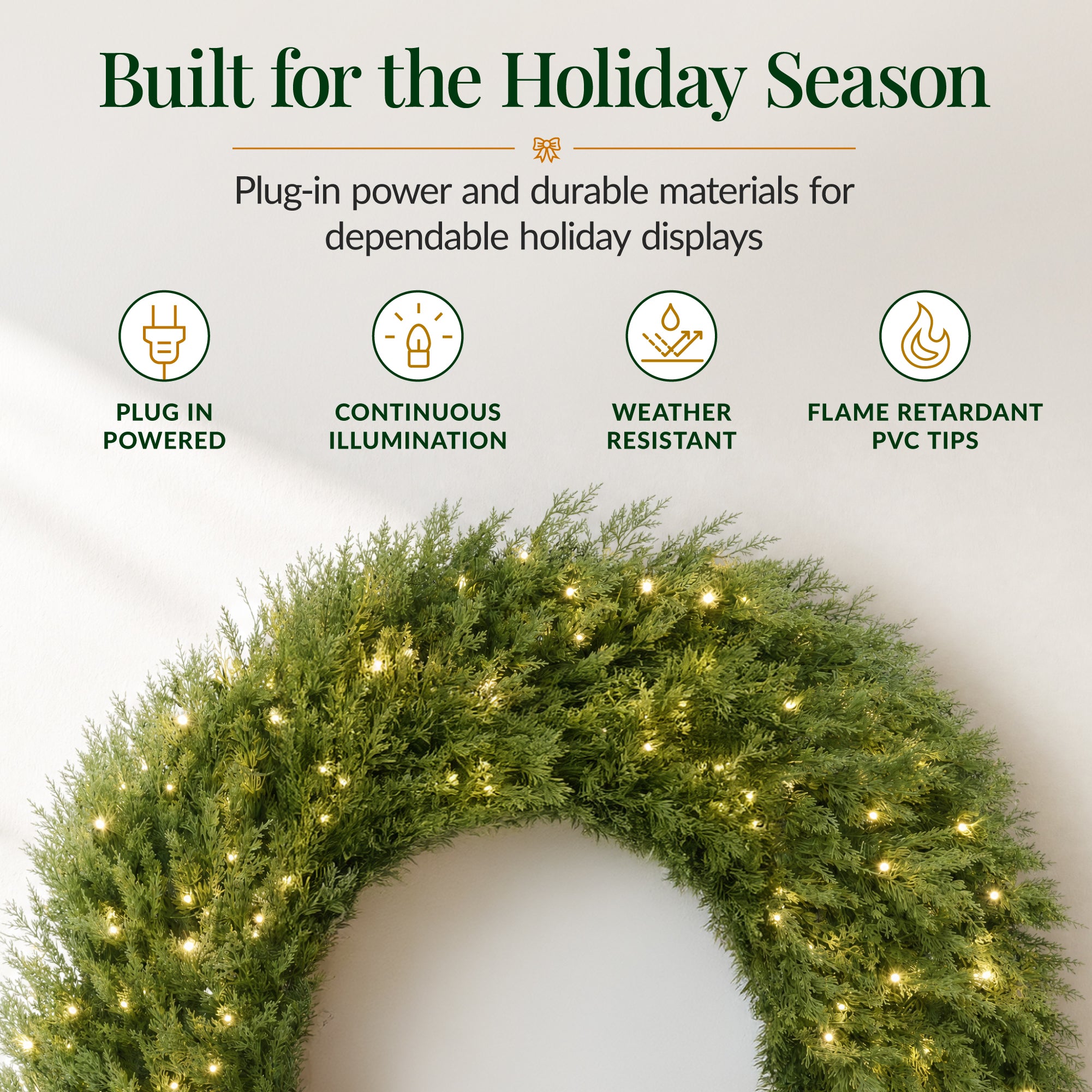 Pre-Lit Cedar Cypress Christmas Wreath w/ Remote Control Twinkling LEDs