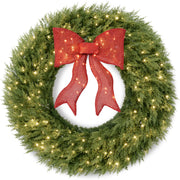 Artificial Christmas Wreath Large Pre-Lit Cedar Cypress w/ Lighted Bow Decor
