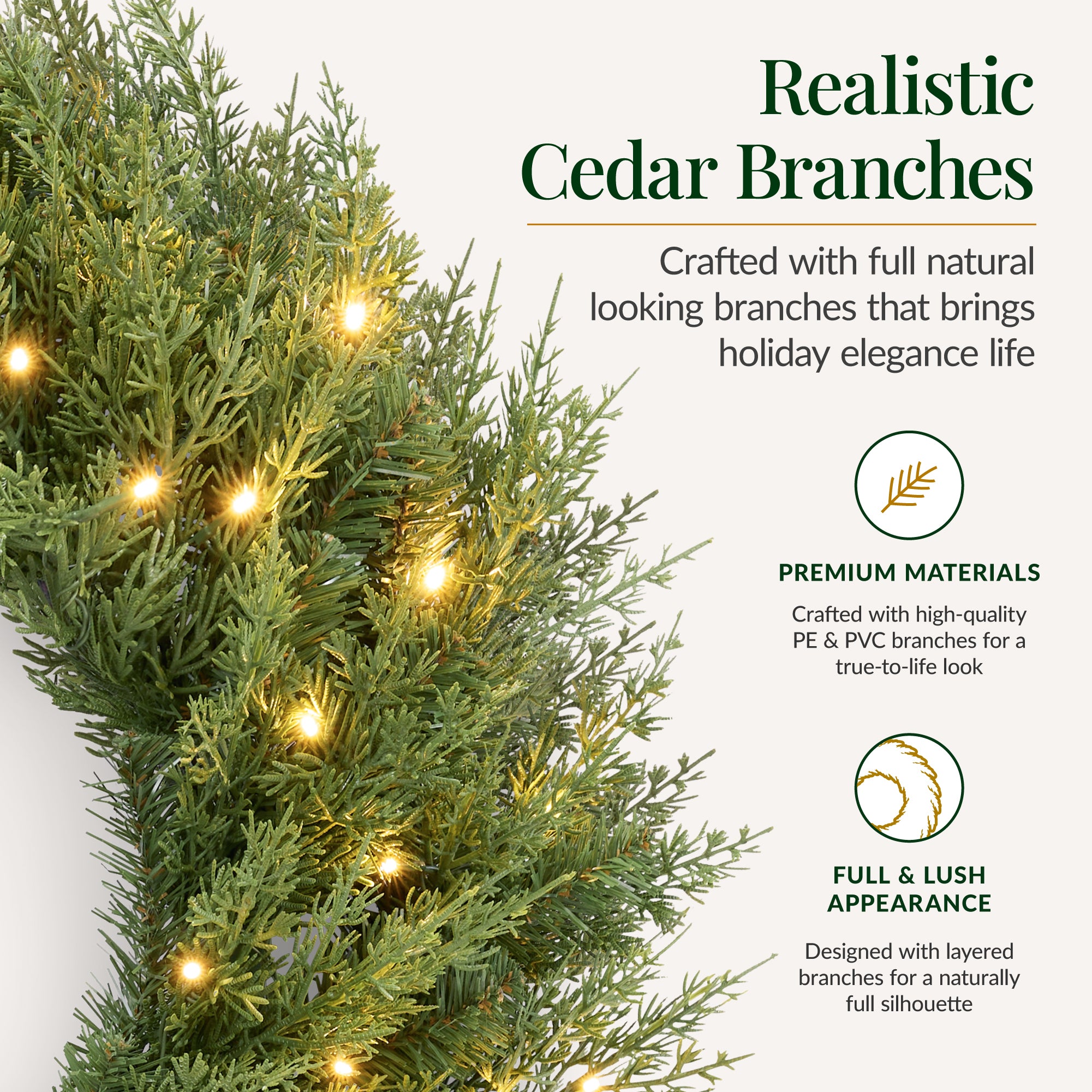 Artificial Christmas Wreath Large Pre-Lit Cedar Cypress w/ Lighted Bow Decor