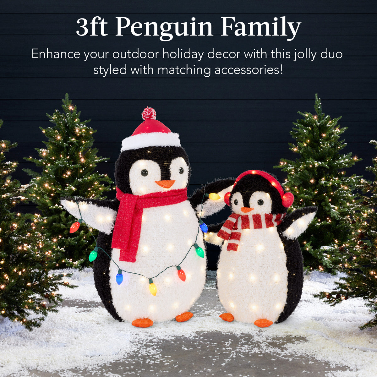 2pc Lighted Pop-Up Penguin Family Christmas Decoration w/ 150 Lights - 3ft