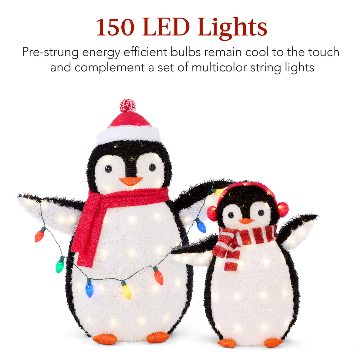 2pc Lighted Pop-Up Penguin Family Christmas Decoration w/ 150 Lights - 3ft