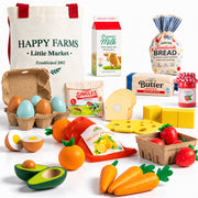 Play Food Set for Kids, 39-Piece Wooden Grocery Play Kitchen Accessories
