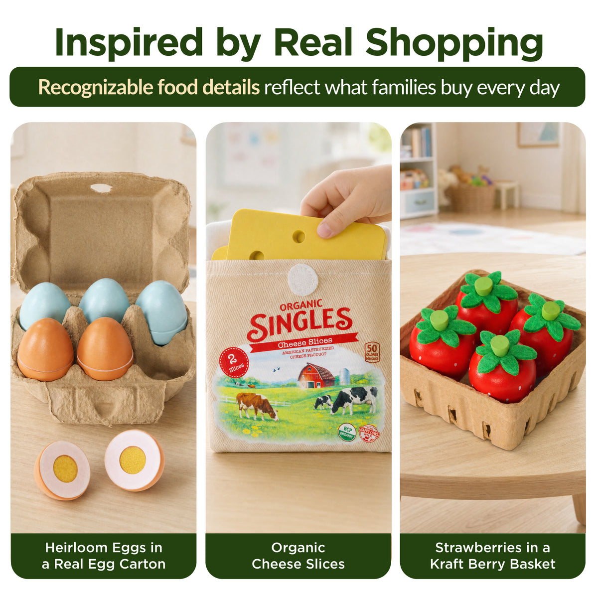 Play Food Set for Kids, 39-Piece Wooden Grocery Play Kitchen Accessories