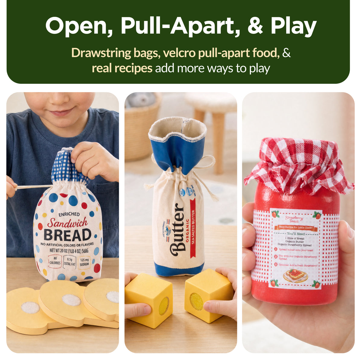 Play Food Set for Kids, 39-Piece Wooden Grocery Play Kitchen Accessories