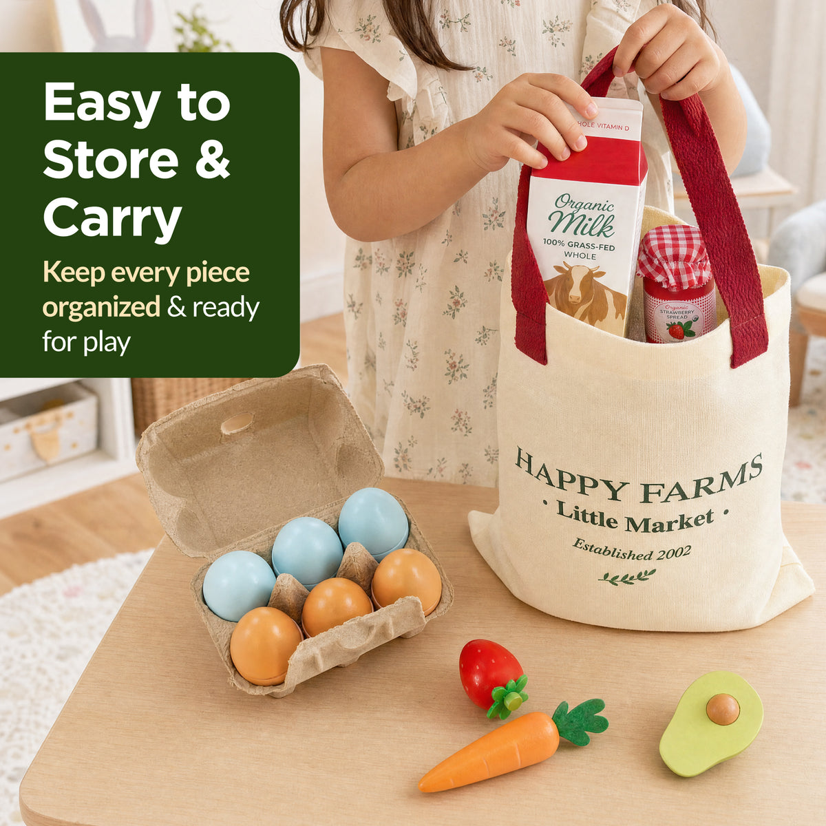 Play Food Set for Kids, 39-Piece Wooden Grocery Play Kitchen Accessories