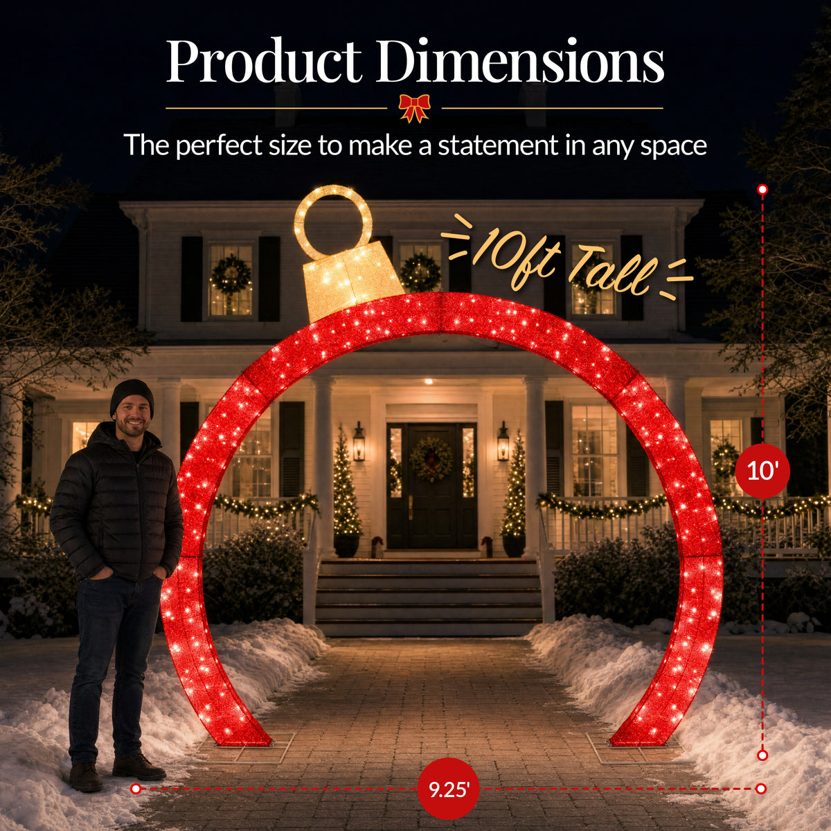 Large Outdoor Christmas Lighted Archway Decoration, 10ft XL, 330 LEDs
