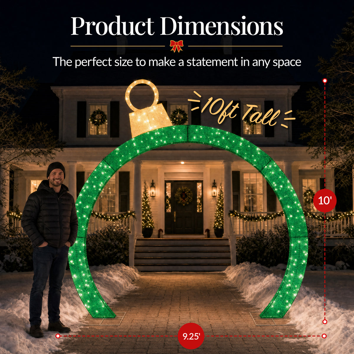 Large Outdoor Christmas Lighted Archway Decoration, 10ft XL, 330 LEDs