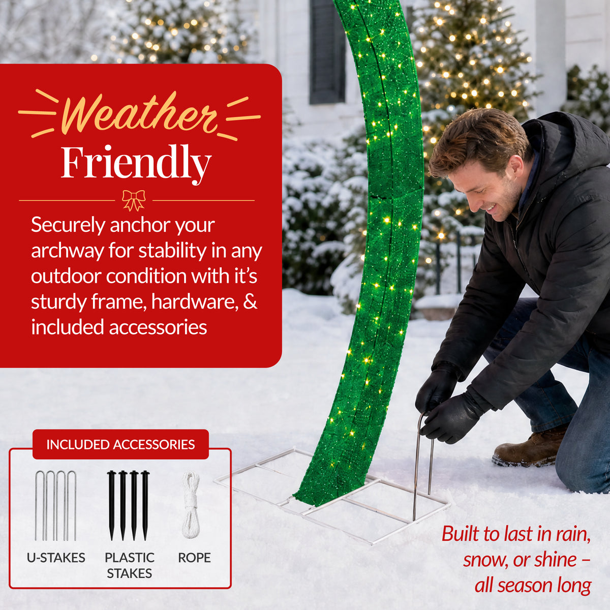 Large Outdoor Christmas Lighted Archway Decoration, 10ft XL, 330 LEDs