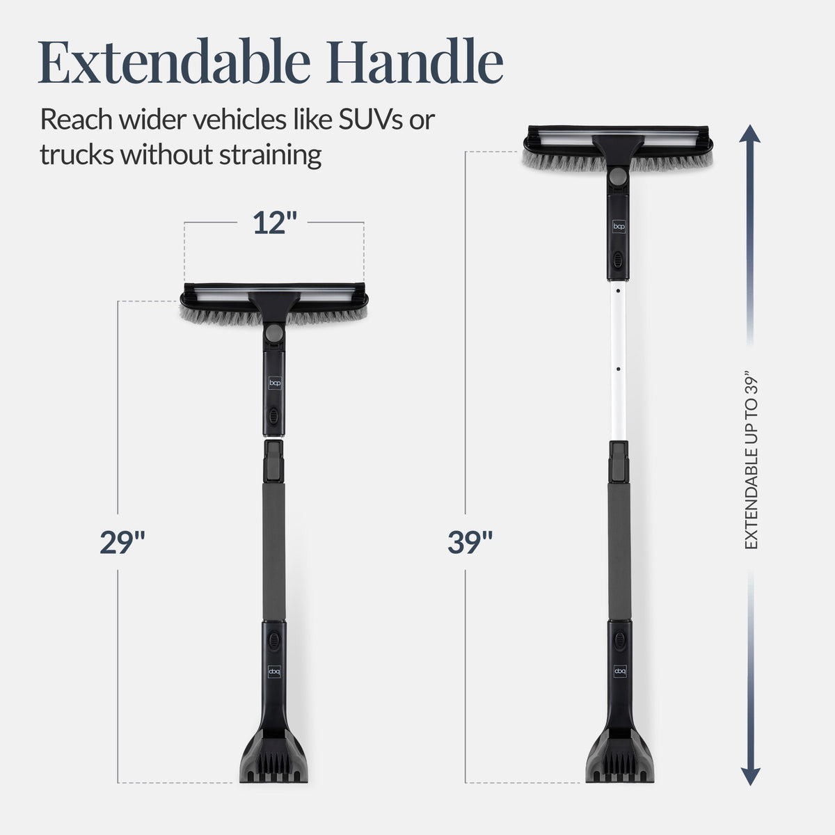 39" Extendable Snow Brush with Squeegee and Ice Scraper