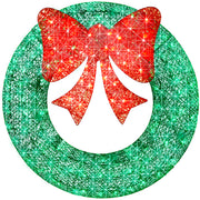 Pre-Lit Outdoor Christmas Wreath, LED Metal Holiday Decor w/ Bow - 24in