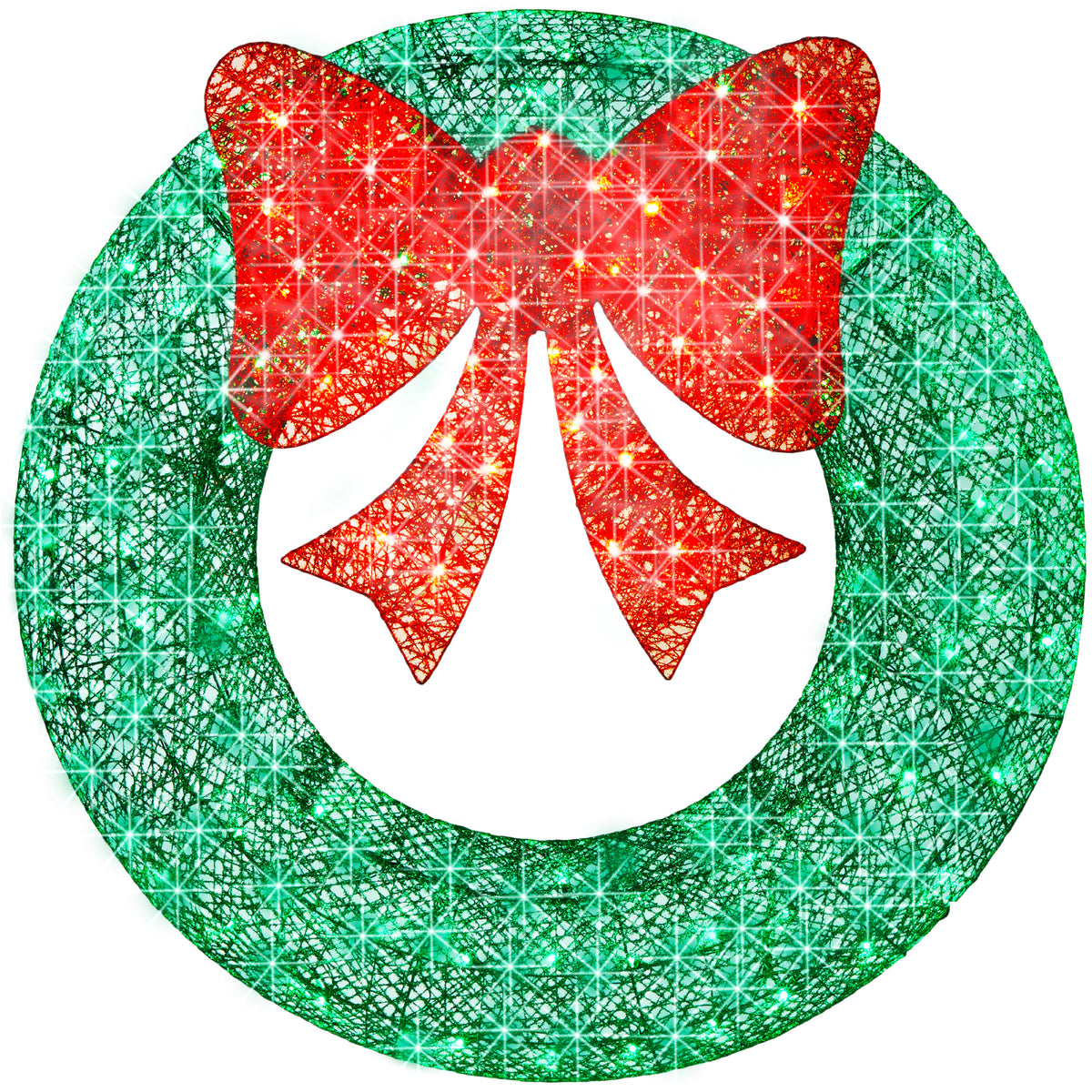 Pre-Lit Outdoor Christmas Wreath, LED Metal Holiday Decor w/ Bow - 24in
