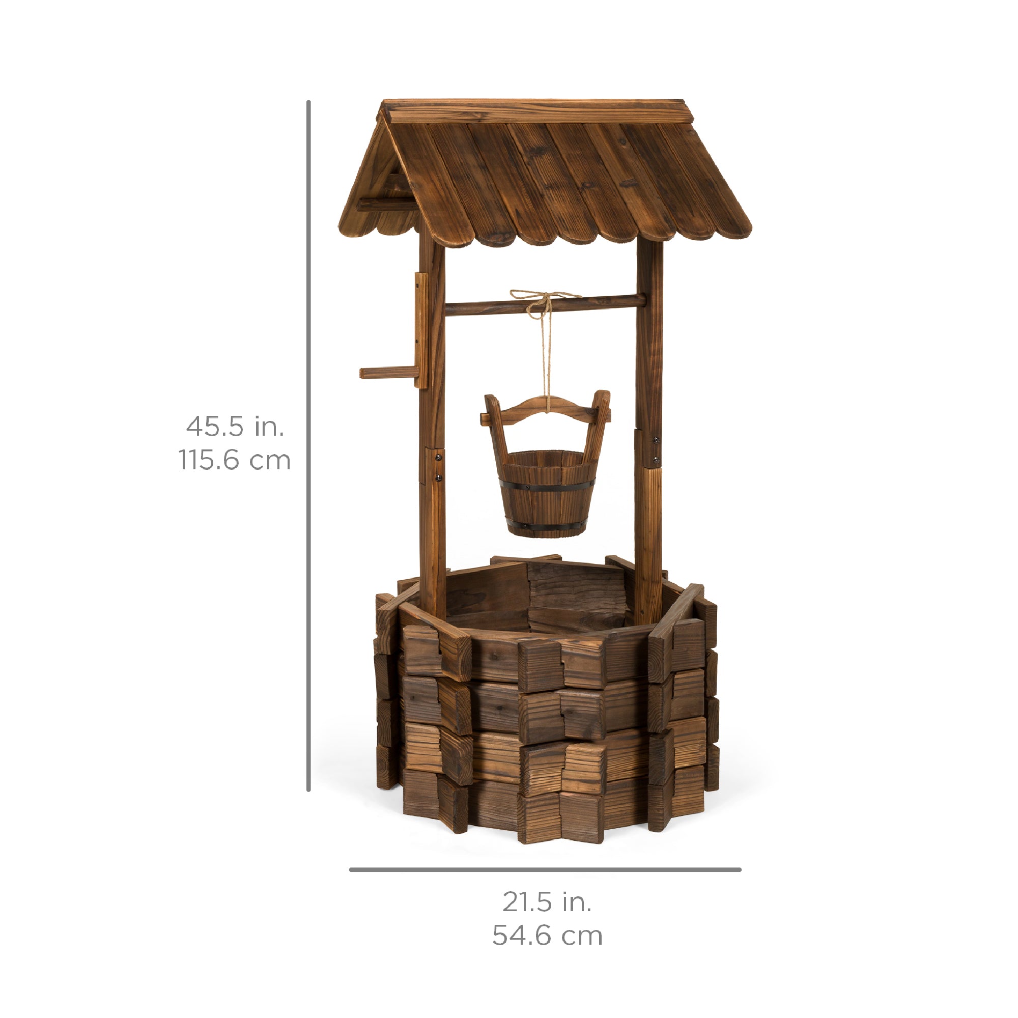 21.5" Rustic Wooden Wishing Well Planter Yard Decoration w/ Hanging Bucket