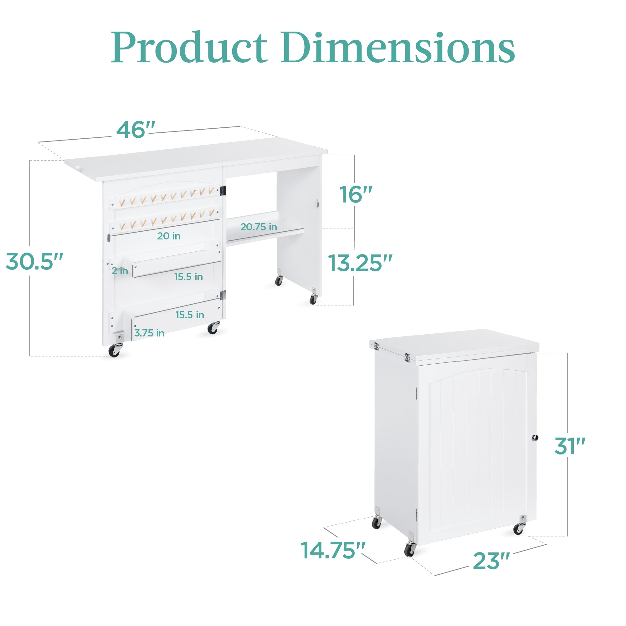 Folding Sewing Table Multipurpose Craft Station & Side Table w/ Wheels