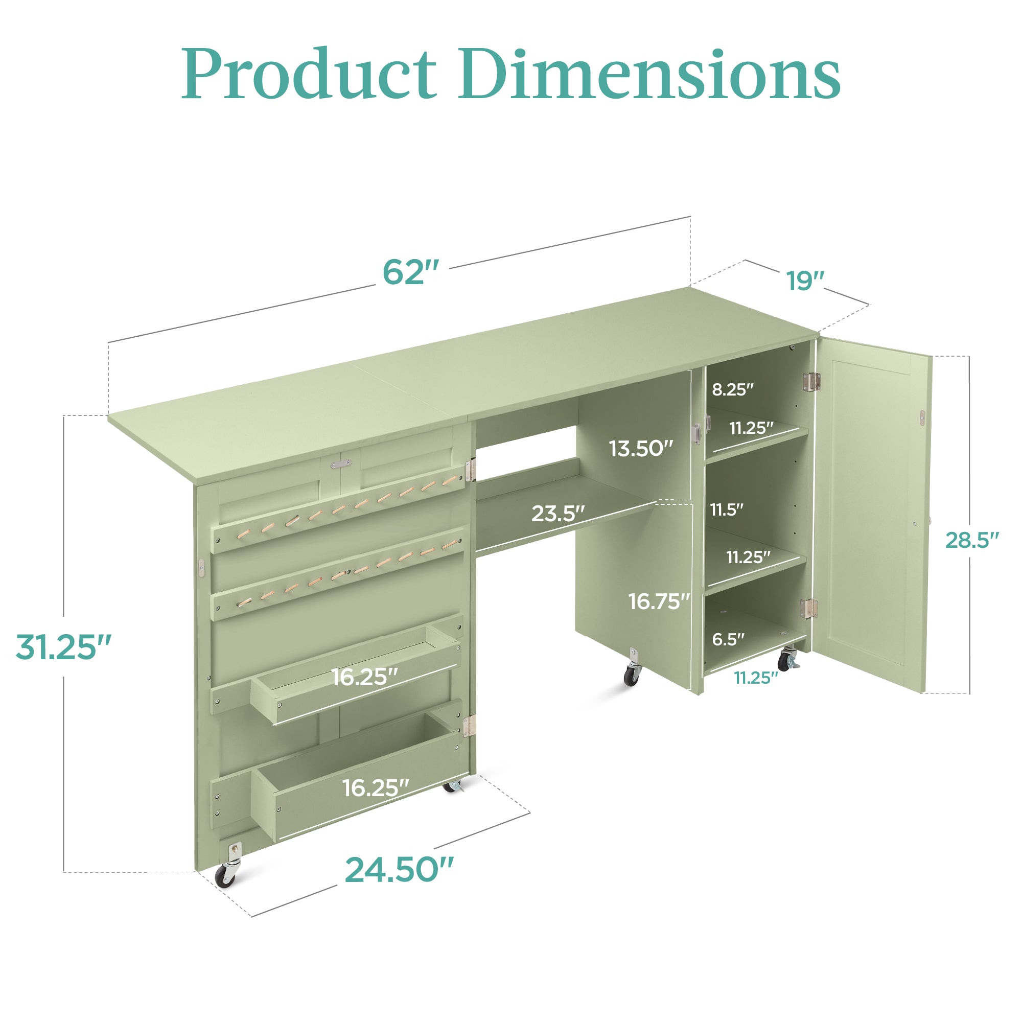 Large Portable Folding Sewing Table Multipurpose Craft Station w/ Wheels