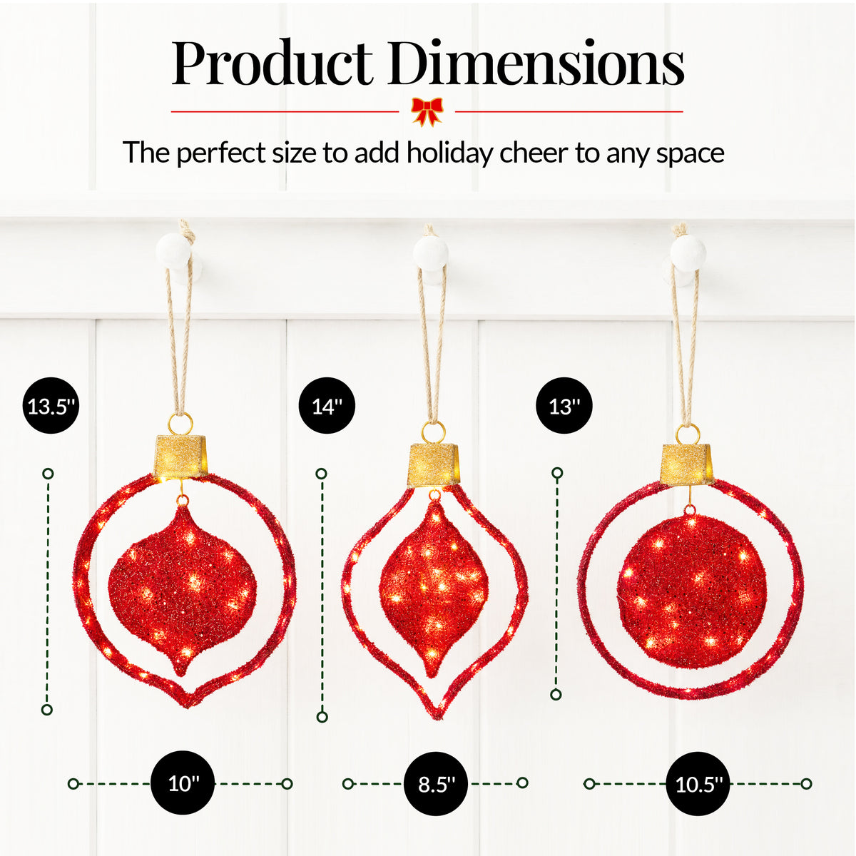 3pc Pre-Lit 2D Hanging Christmas Ornaments 14in Outdoor Lighted Decorations